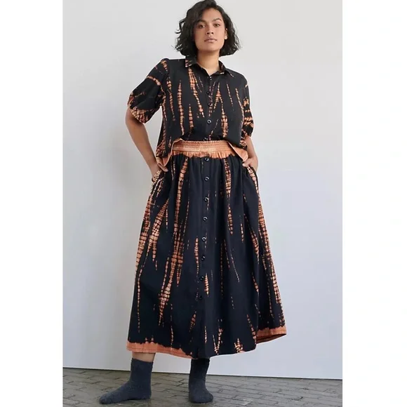 Anthropologie Saturday/Sunday Annika Tie Dye Button Down Black Orange Top XL NWT - Picture 3 of 5